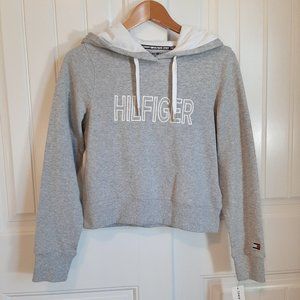 TOMMY HILFIGER SPORT NEW Women's Gray Logo Cropped French Terry Hoodie